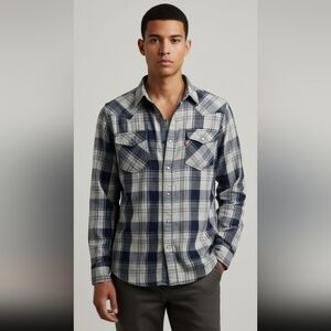 Levi's Blue and White Plaid Casual Button Down Shirt